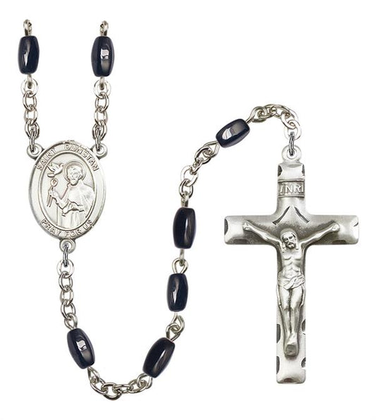 St. Dunstan Rosary, 8x5mm Black Onyx Beads, Silver Plate, # 13084