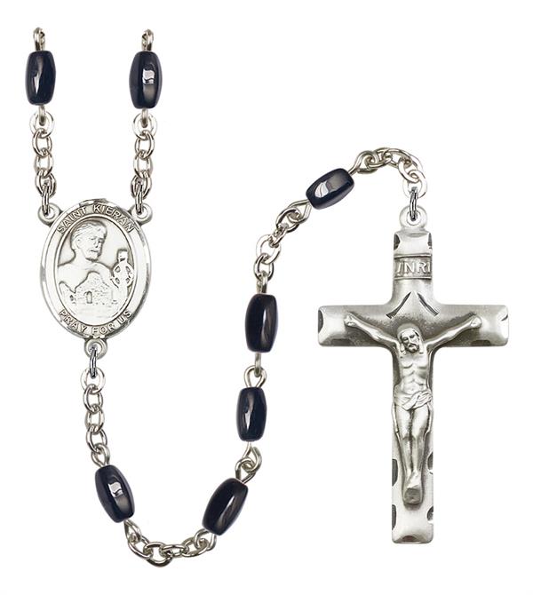 St. Kieran Rosary, 8x5mm Black Onyx Beads, Silver Plate, # 13097