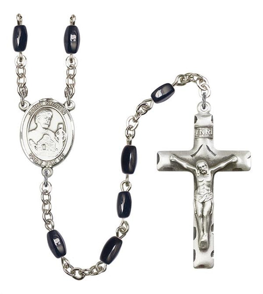 St. Kieran Rosary, 8x5mm Black Onyx Beads, Silver Plate, # 13097