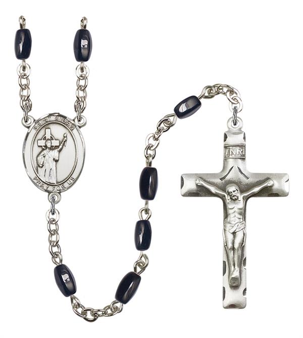 St. Aidan of Lindesfarne Rosary, 8x5mm Black Onyx Beads, Silver Plate, # 13111