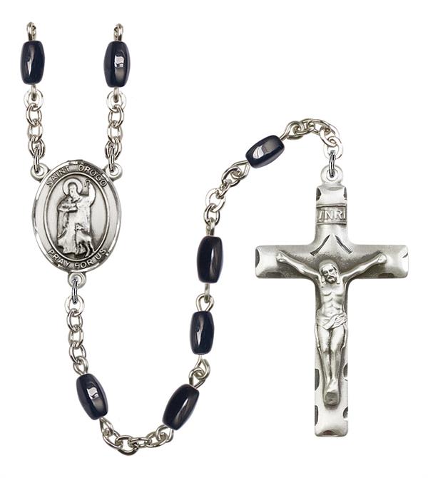 St. Drogo Rosary, 8x5mm Black Onyx Beads, Silver Plate, # 13121