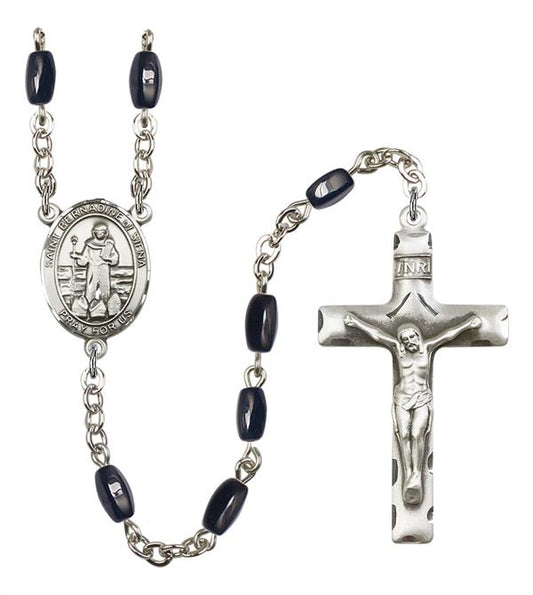 St. Bernadine of Sienna Rosary, 8x5mm Black Onyx Beads, Silver Plate, # 13123