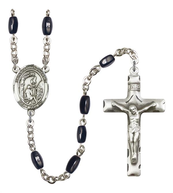 St. Paul the Hermit Rosary, 8x5mm Black Onyx Beads, Silver Plate, # 13131