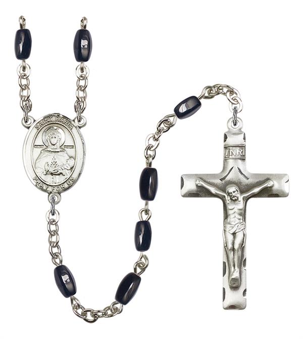 St. Daria Rosary, 8x5mm Black Onyx Beads, Silver Plate, # 13132