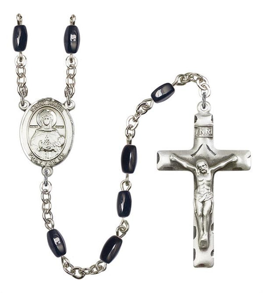 St. Daria Rosary, 8x5mm Black Onyx Beads, Silver Plate, # 13132