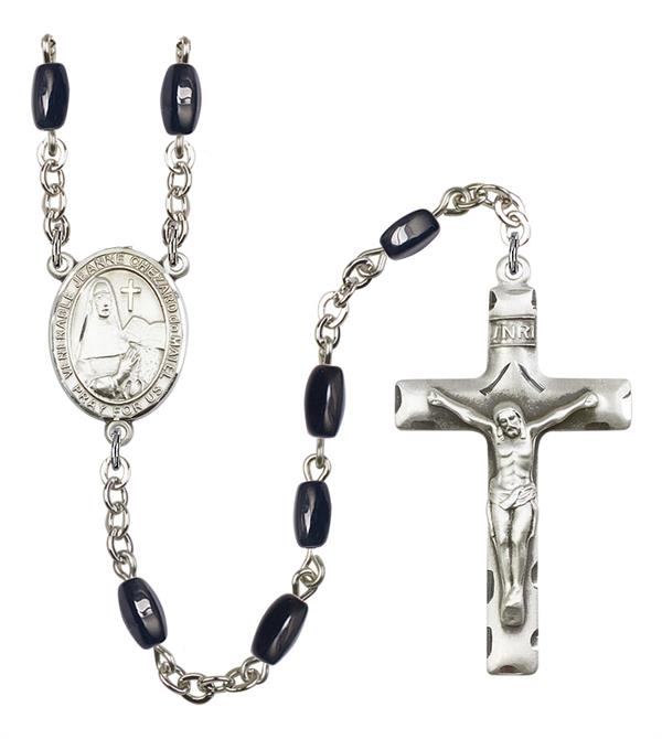 St. Jeanne Chezard de Matel Rosary, 8x5mm Black Onyx Beads, Silver Plate, # 13137
