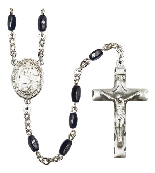 St. Jeanne Chezard de Matel Rosary, 8x5mm Black Onyx Beads, Silver Plate, # 13137