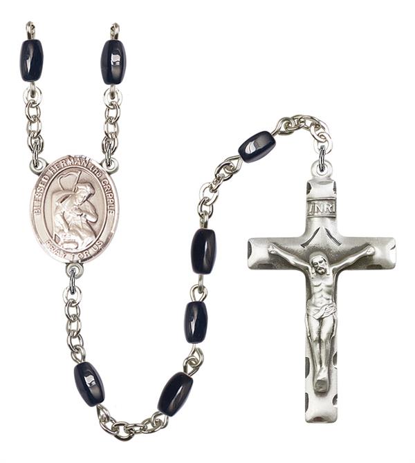 Blessed Herman the Cripple Rosary, 8x5mm Black Onyx Beads, Silver Plate, # 13139