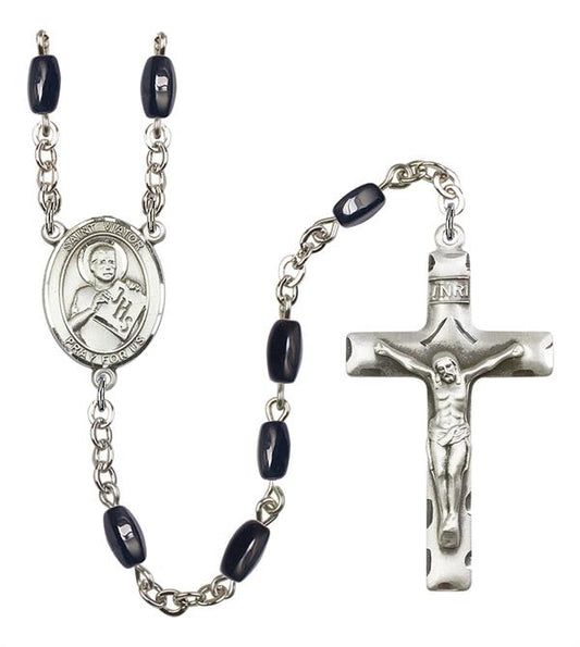 St. Viator of Bergamo Rosary, 8x5mm Black Onyx Beads, Silver Plate, # 13144