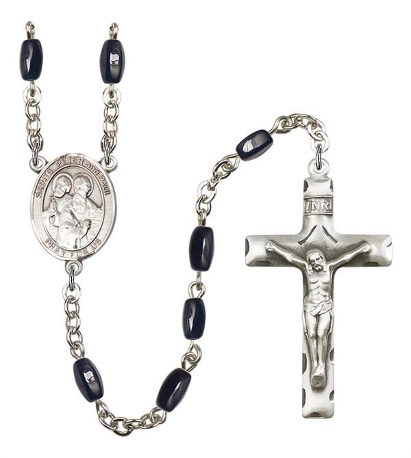 Sts. Peter & Paul Rosary, 8x5mm Black Onyx Beads, Silver Plate, # 13146