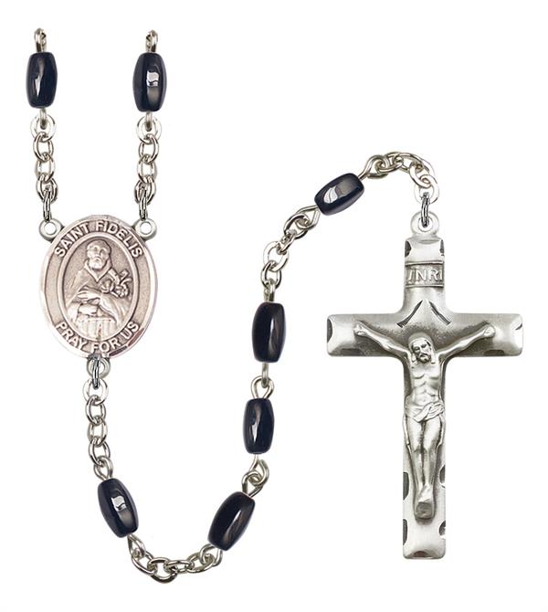St. Fidelis Rosary, 8x5mm Black Onyx Beads, Silver Plate, # 13163