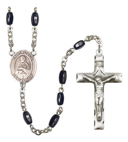 St. Fidelis Rosary, 8x5mm Black Onyx Beads, Silver Plate, # 13163