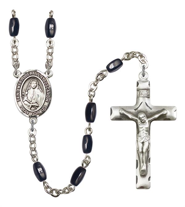St. Maria Bertilla Boscardin Rosary, 8x5mm Black Onyx Beads, Silver Plate, # 13165