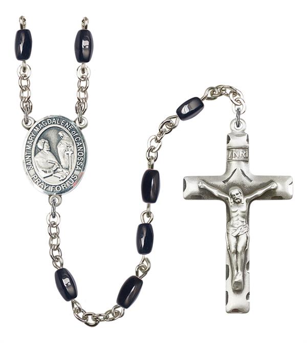 St. Mary Magdalene of Canossa Rosary, 8x5mm Black Onyx Beads, Silver Plate, # 13166