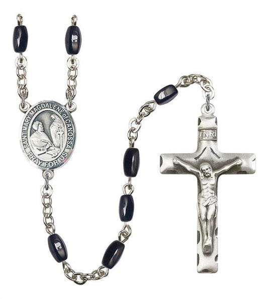 St. Mary Magdalene of Canossa Rosary, 8x5mm Black Onyx Beads, Silver Plate, # 13166