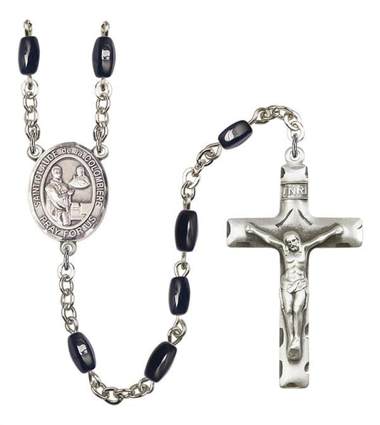 St. Claude de la Colombiere Rosary, 8x5mm Black Onyx Beads, Silver Plate, # 13169