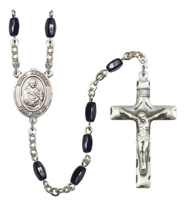 St. Norbert of Xanten Rosary, 8x5mm Black Onyx Beads, Silver Plate, # 13181