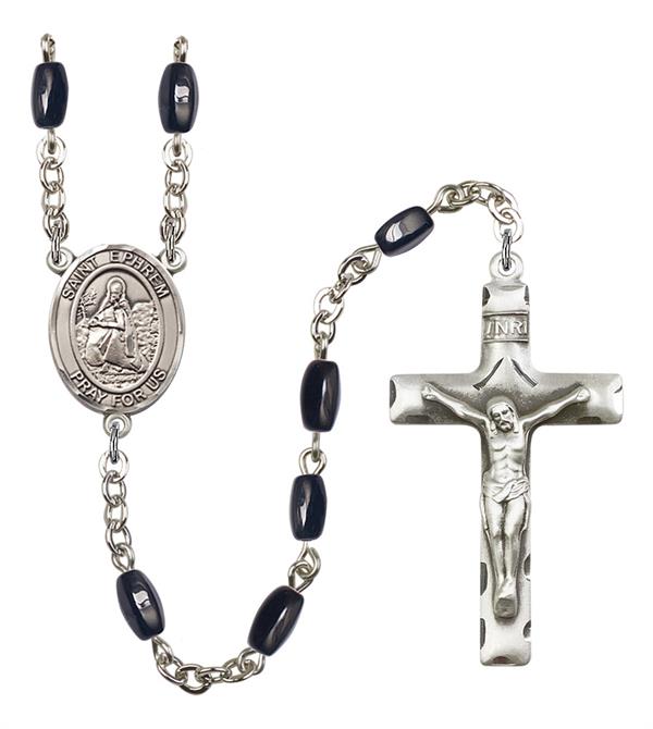St. Ephrem Rosary, 8x5mm Black Onyx Beads, Silver Plate, # 13183