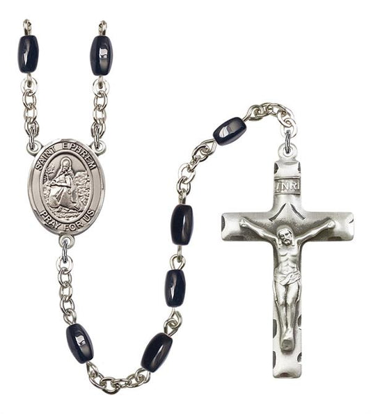 St. Ephrem Rosary, 8x5mm Black Onyx Beads, Silver Plate, # 13183