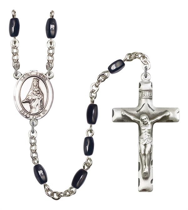 St. Emma Uffing Rosary, 8x5mm Black Onyx Beads, Silver Plate, # 13184