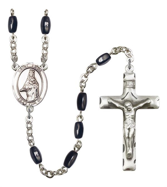 St. Emma Uffing Rosary, 8x5mm Black Onyx Beads, Silver Plate, # 13184