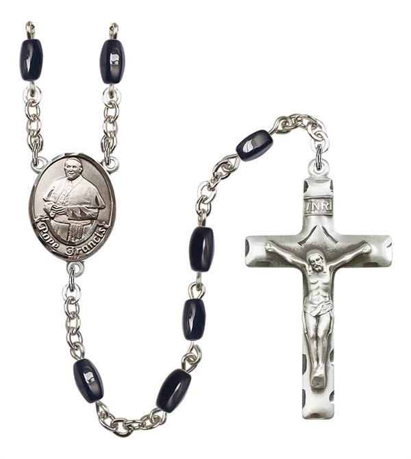 Pope Francis Rosary, 8x5mm Black Onyx Beads, Silver Plate, # 13185