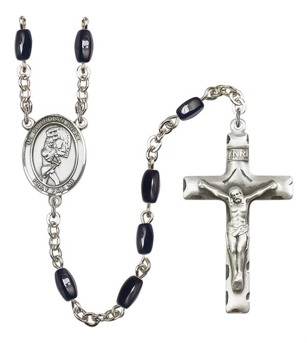 Guardian Angel / Softball Rosary, 8x5mm Black Onyx Beads, Silver Plate, # 13232