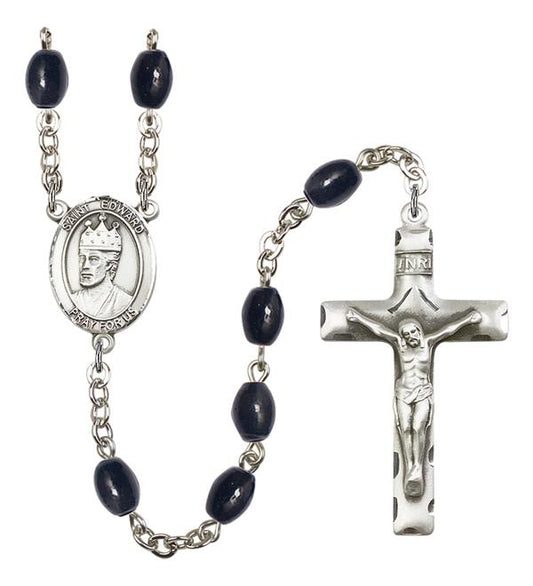 St. Edward Rosary, 8x6mm Black Onyx Beads, Silver Plate, # 13278