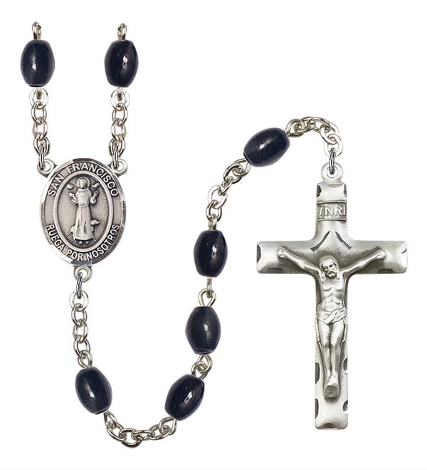 San Francisco Spanish Rosary, 8x6mm Black Onyx Beads, Silver Plate, # 13289