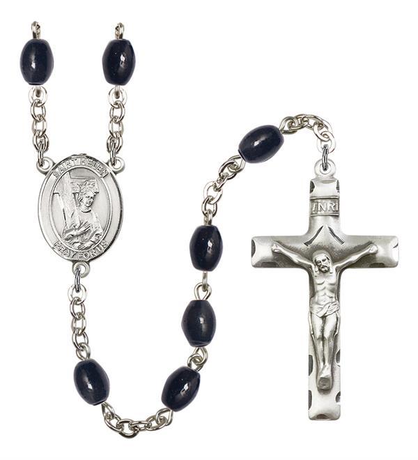 St. Helen Rosary, 8x6mm Black Onyx Beads, Silver Plate, # 13304