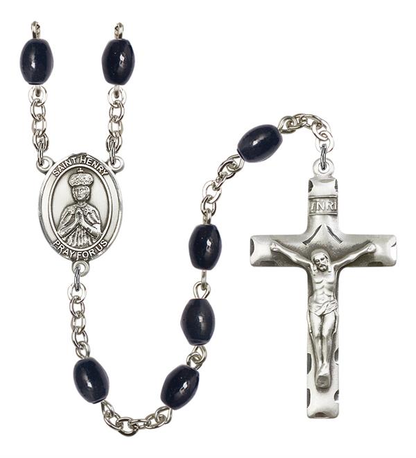 St. Henry Rosary, 8x6mm Black Onyx Beads, Silver Plate, # 13307