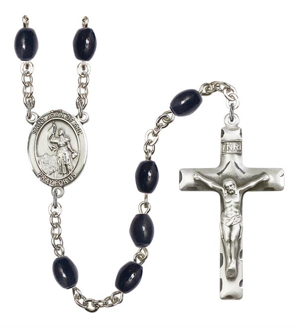 St. Joan of Arc Rosary, 8x6mm Black Onyx Beads, Silver Plate, # 13314