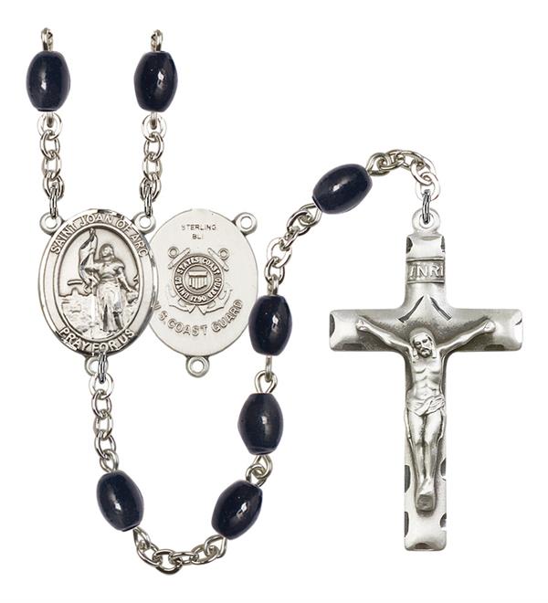 St. Joan of Arc U.S. Coast Guard Rosary, 8x6mm Black Onyx Beads, Silver Plate, # 13315