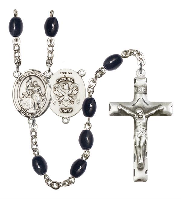 St. Joan of Arc National Guard Rosary, 8x6mm Black Onyx Beads, Silver Plate, # 13316