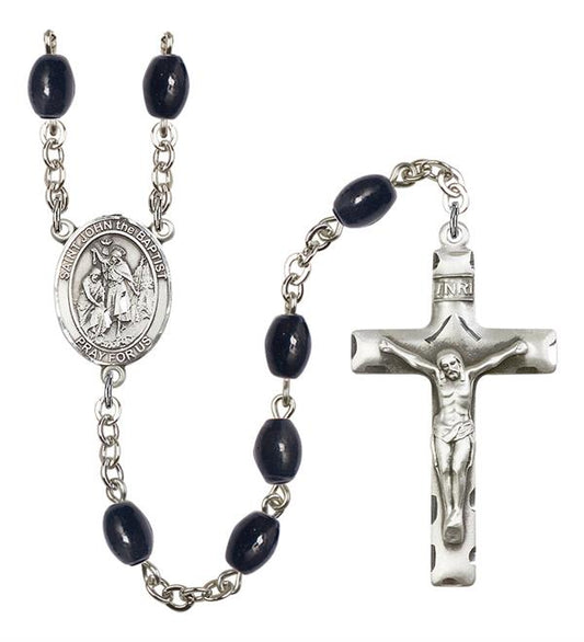 St. John the Baptist Rosary, 8x6mm Black Onyx Beads, Silver Plate, # 13322