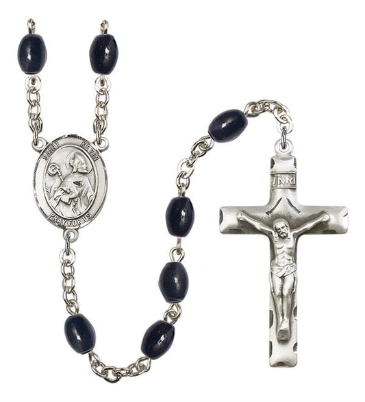 St. Kevin Rosary, 8x6mm Black Onyx Beads, Silver Plate, # 13335