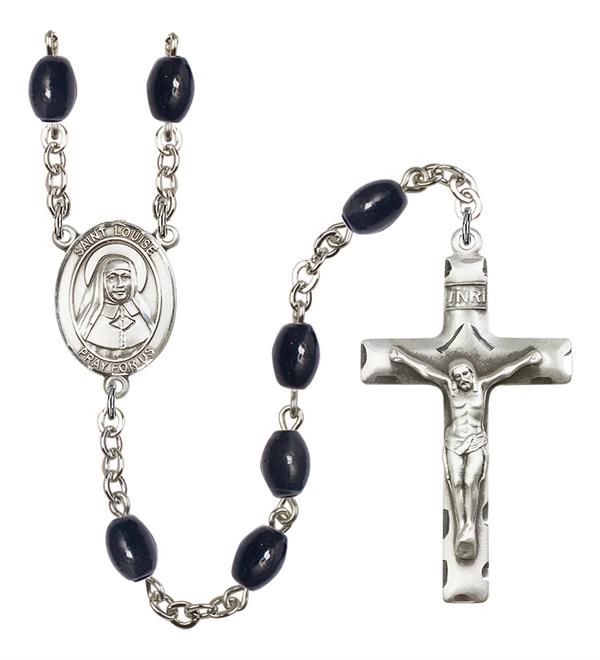 St. Louise Rosary, 8x6mm Black Onyx Beads, Silver Plate, # 13338