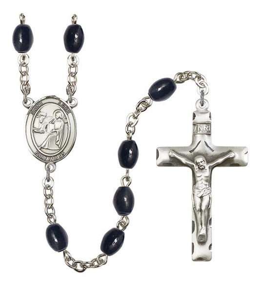 St. Luke Rosary, 8x6mm Black Onyx Beads, Silver Plate, # 13342