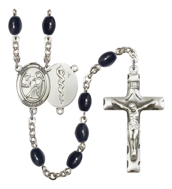 St. Luke Doctor's Rosary, 8x6mm Black Onyx Beads, Silver Plate, # 13343