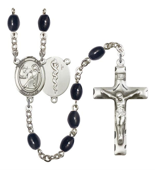 St. Luke Doctor's Rosary, 8x6mm Black Onyx Beads, Silver Plate, # 13343