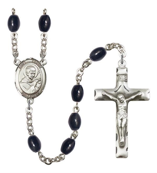 St. Robert Rosary, 8x6mm Black Onyx Beads, Silver Plate, # 13391
