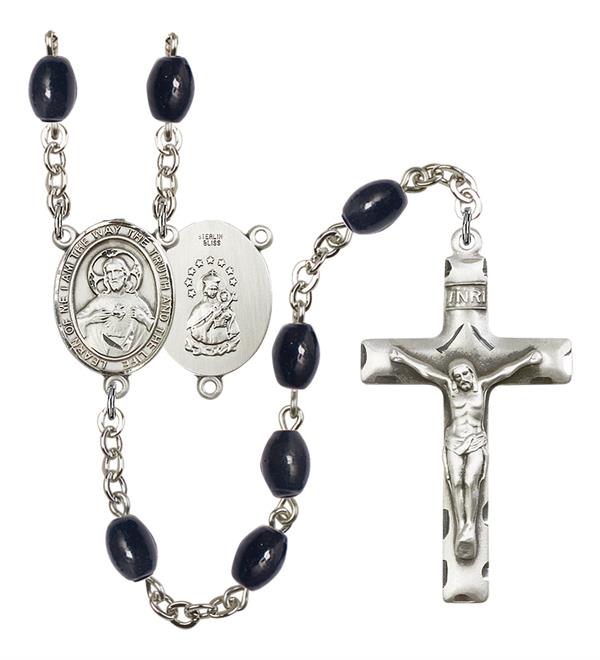 I am the Way, Truth and Life Rosary, 8x6mm Black Onyx Beads, Silver Plate, # 13393