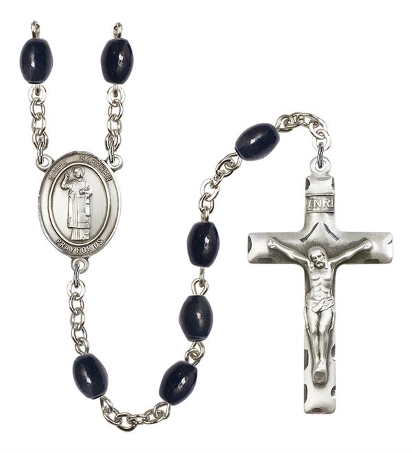 St. Stephen Rosary, 8x6mm Black Onyx Beads, Silver Plate, # 13399