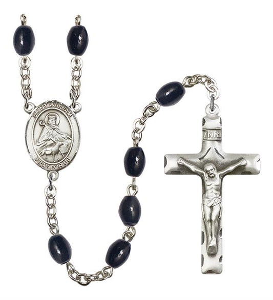 St. William Rosary, 8x6mm Black Onyx Beads, Silver Plate, # 13411