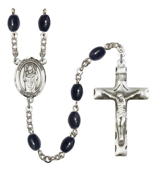St. Stanislaus Rosary, 8x6mm Black Onyx Beads, Silver Plate, # 13430