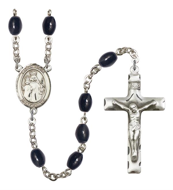 St. Maria Stein Rosary, 8x6mm Black Onyx Beads, Silver Plate, # 13439