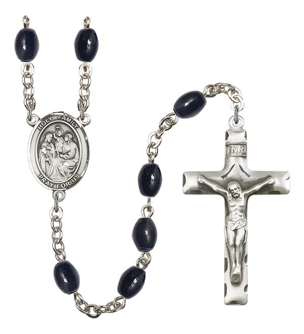 Holy Family Rosary, 8x6mm Black Onyx Beads, Silver Plate, # 13529