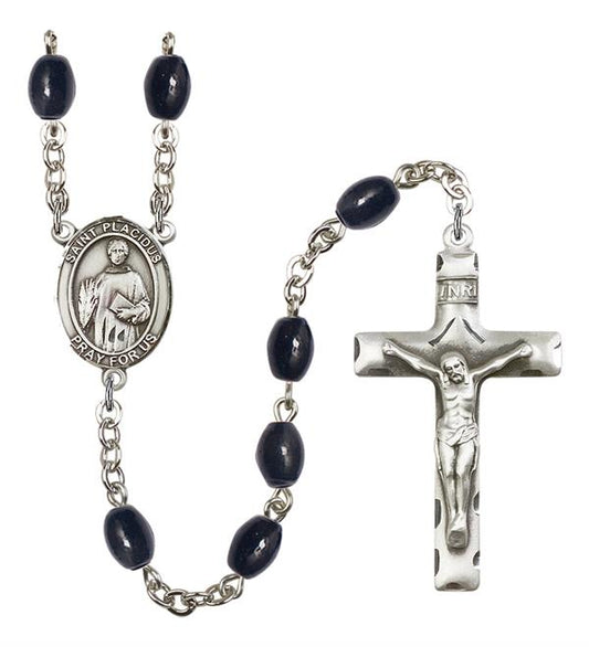 St. Placidus Rosary, 8x6mm Black Onyx Beads, Silver Plate, # 13551