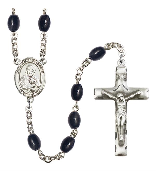 St. James the Lesser Rosary, 8x6mm Black Onyx Beads, Silver Plate, # 13591