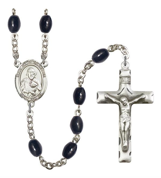St. James the Lesser Rosary, 8x6mm Black Onyx Beads, Silver Plate, # 13591